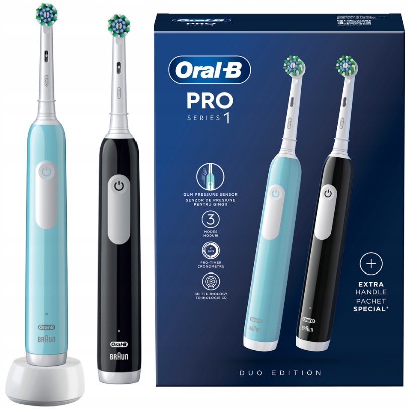 Elektrická zubná kefka Oral-B Pro Series 1 modrá a čierna, dizajn Braun